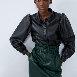 NWT Zara Green Faux Leather Skirt